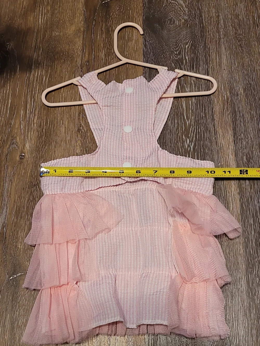 Doggie Dress Pink Ehite Seersucker With Ruffles Bow